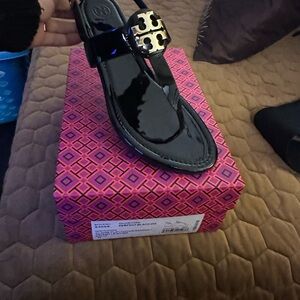 Tory Burch Black Patent Sandals